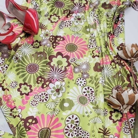 Emma's Closet Lime Pink Floral Boho Tunic Dress S - Picture 8 of 16